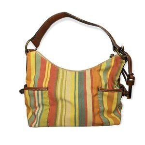 Vintage Fossil Striped Canvas Classic 1954 Hobo Handbag